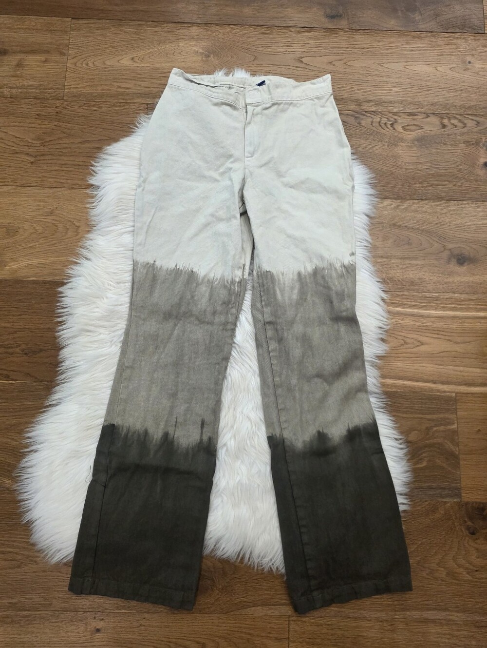 Vintage Low Rise Dip-Dye Ombre Wide-Leg Pants in Cream and Olive